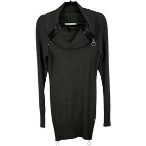 Coco & Tashi Charcoal Grey Zippered Cowl Neck Tunic Sweater - Size P/S